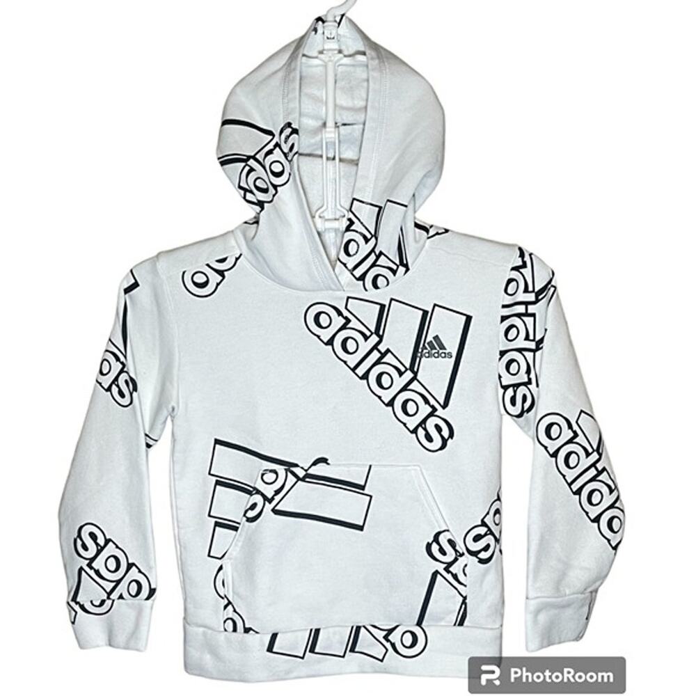 Adidas Logo Print Hoodie White Pullover Baby Boy Size 5 USED